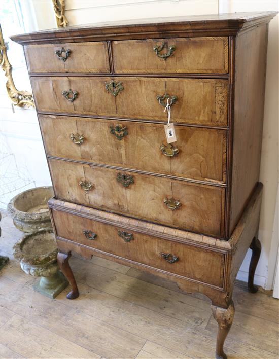 An early walnut and pine chest on stand W.100cm